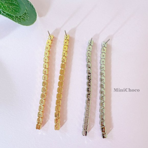 Silver Tone CZ Tennise Drop Earrings - Picture 4 of 7